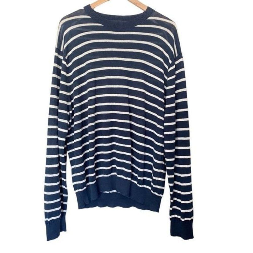 Bonobos XL Slim Navy Blue White Stripe Lightweight Crewneck Sweater Pullover Top
